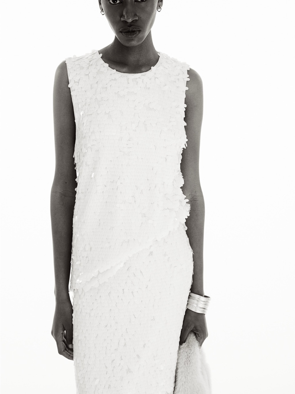 H&M Cream Sequined Sleeveless Top And Midi Skirt Set Size XL NWOT